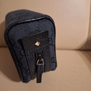 Gucci Black Monogram Cosmetic Pouch with Gold Accent